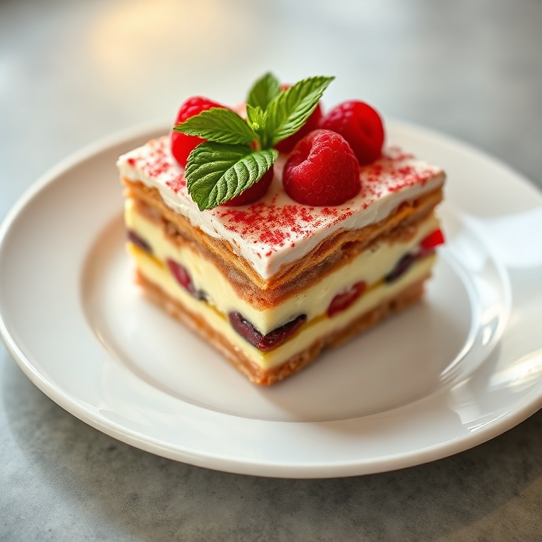 Finished raspberry tiramisu dessert