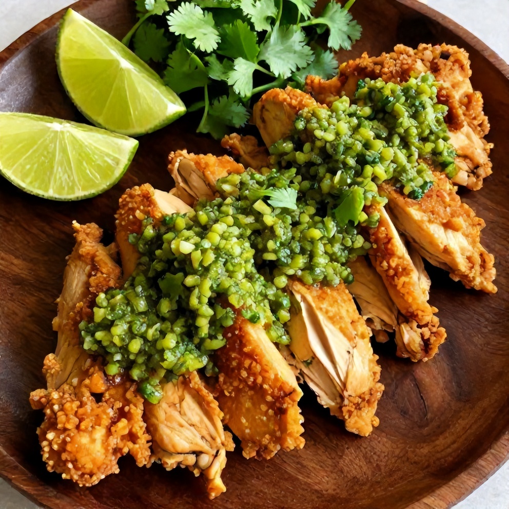 Plated Salsa Verde Chicken with garnish