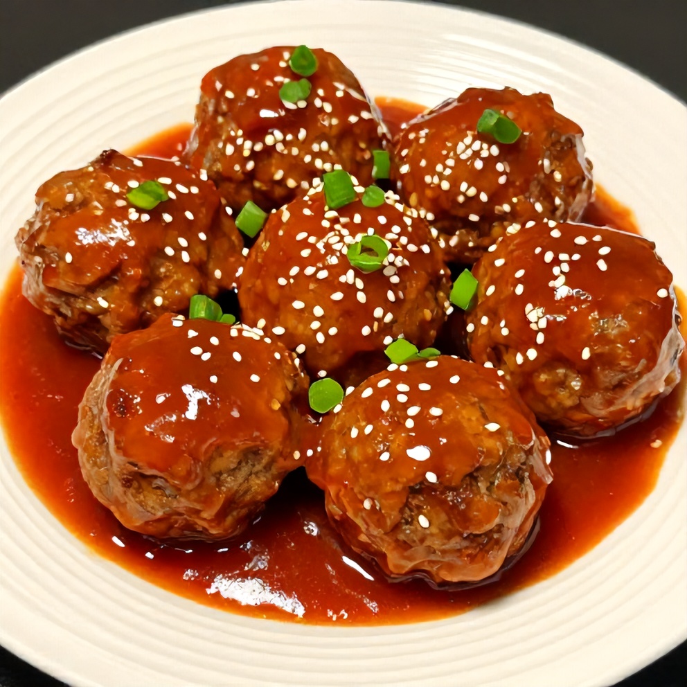 Plated Slow Cooker Sweet and Sour Meatballs