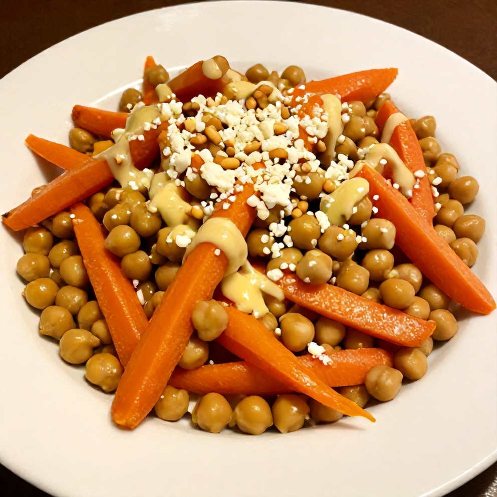 Plated Spring Carrot and Chickpea Salad with Lemon Dressing