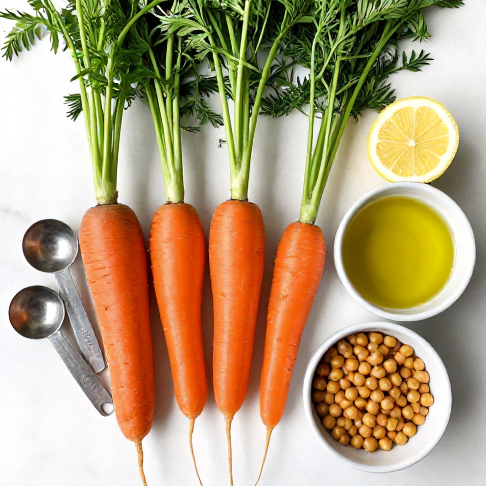 Raw Ingredients for Spring Carrot and Chickpea Salad