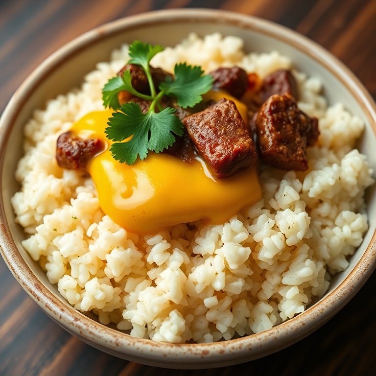 Easy Steak Queso Rice Bowl