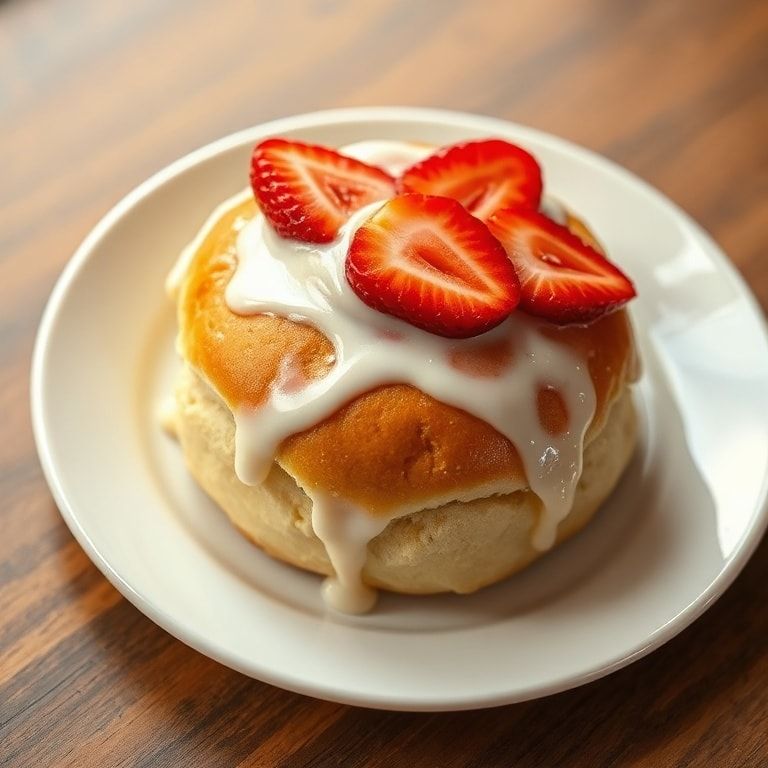 plated strawberry cinnamon roll with garnish