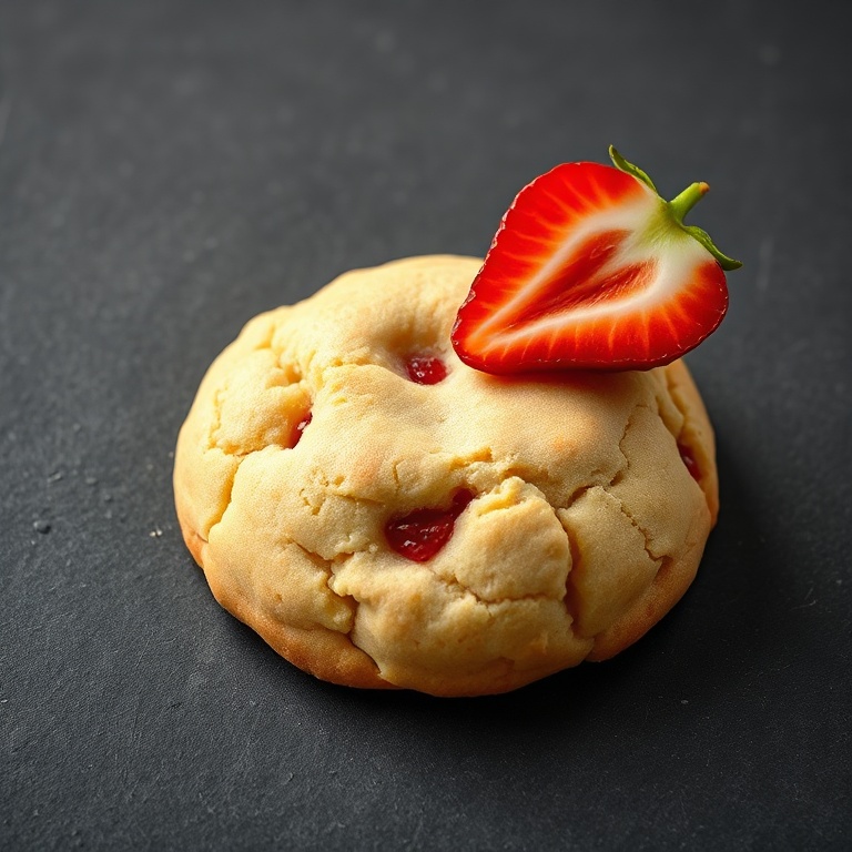 Finished crispy strawberry cookie on a slate surface