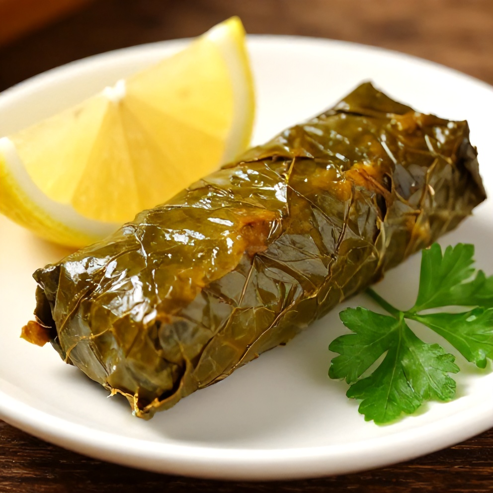 Plated Stuffed Grape Leaves with Lemon Rice