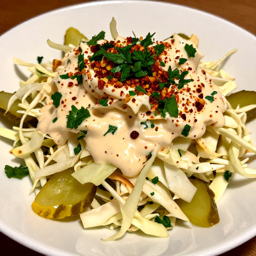 Plated serving of Easy Sweet and Spicy Pickle Slaw
