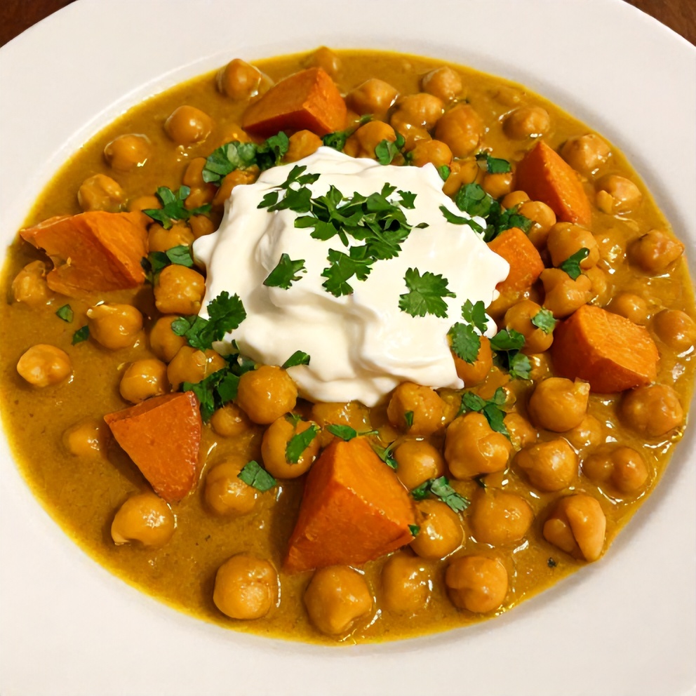 Sweet Potato Chickpea Curry on Plate