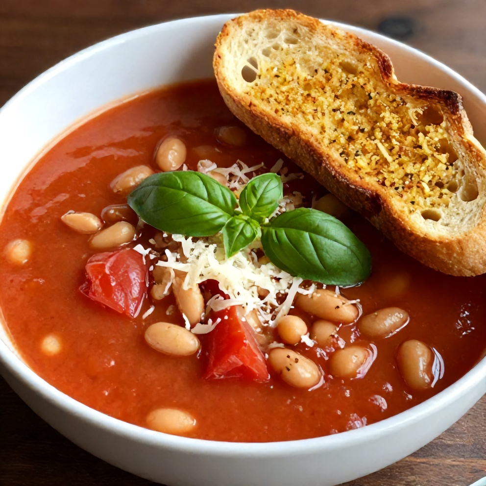 Tomato and White Bean Soup with Garlic Toast