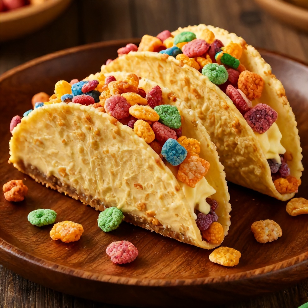 Finished Fruity Pebbles Cheesecake Tacos