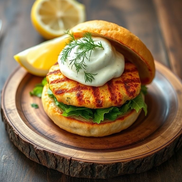 Finished Greek chicken burger plated
