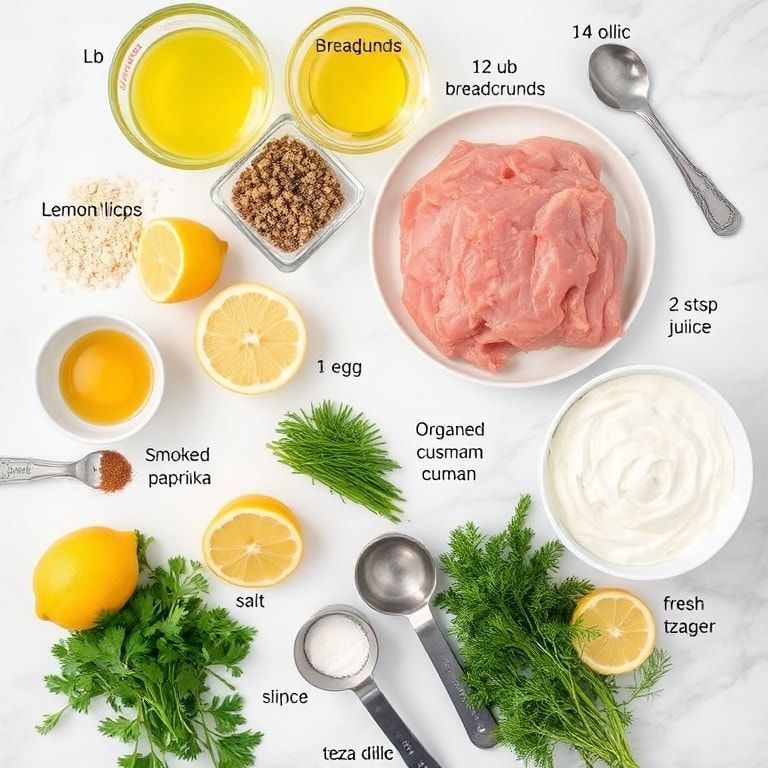 Ingredient flat lay for Greek chicken burger