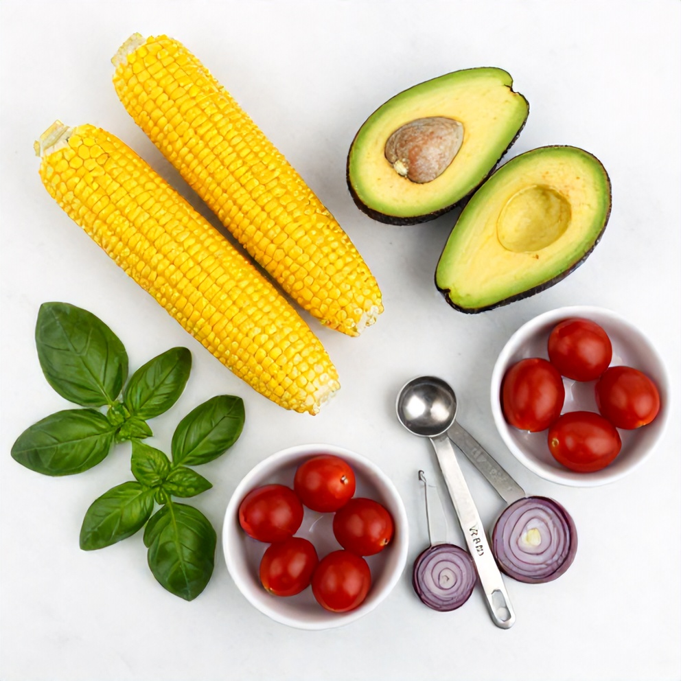 Raw Ingredients for Grilled Corn Avocado Salad