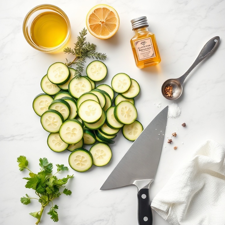 Raw zucchini, oil, herbs, spice