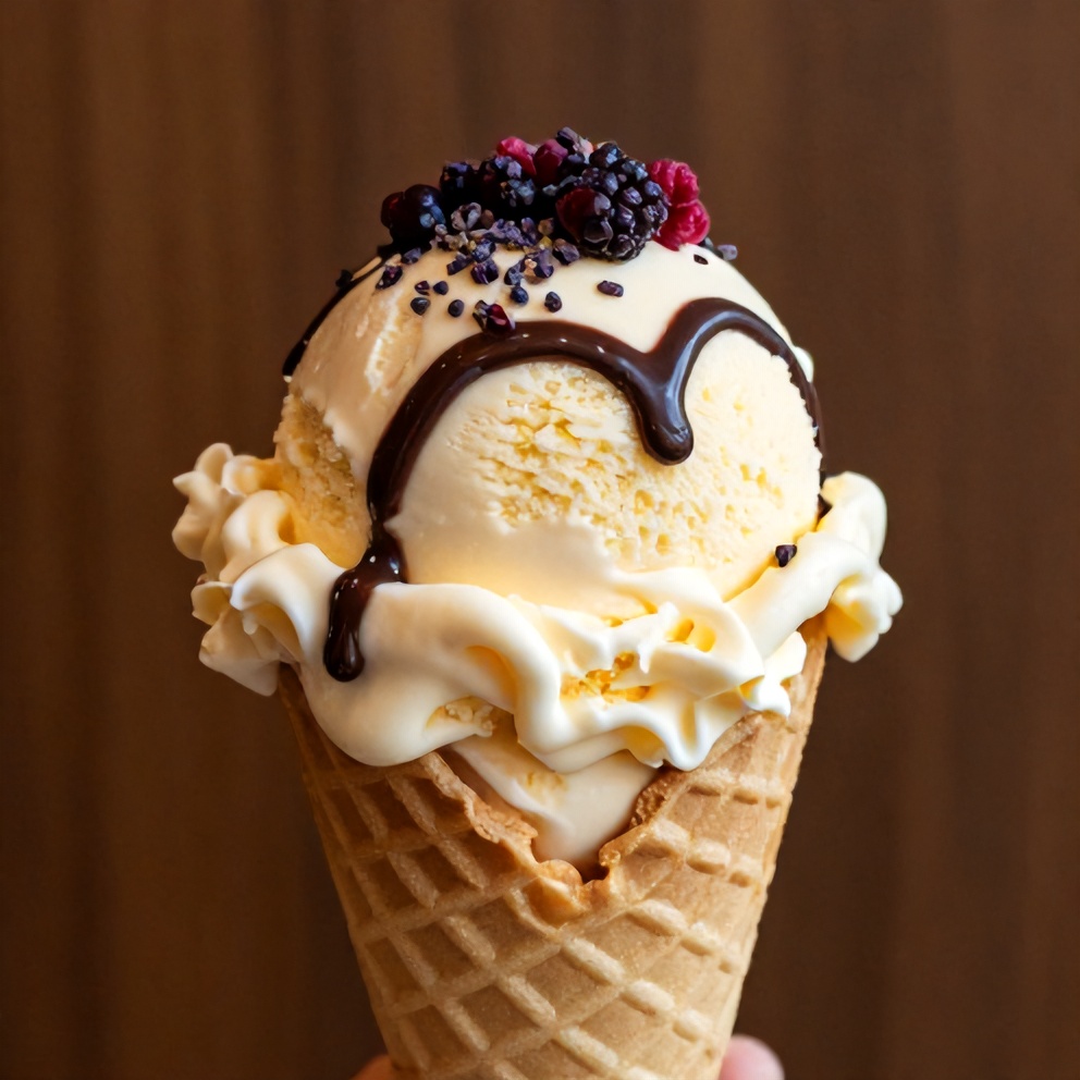 Honey Lavender Ice Cream scoop on a cone