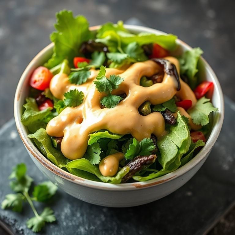 Plated serving of salad with hot honey ranch dressing