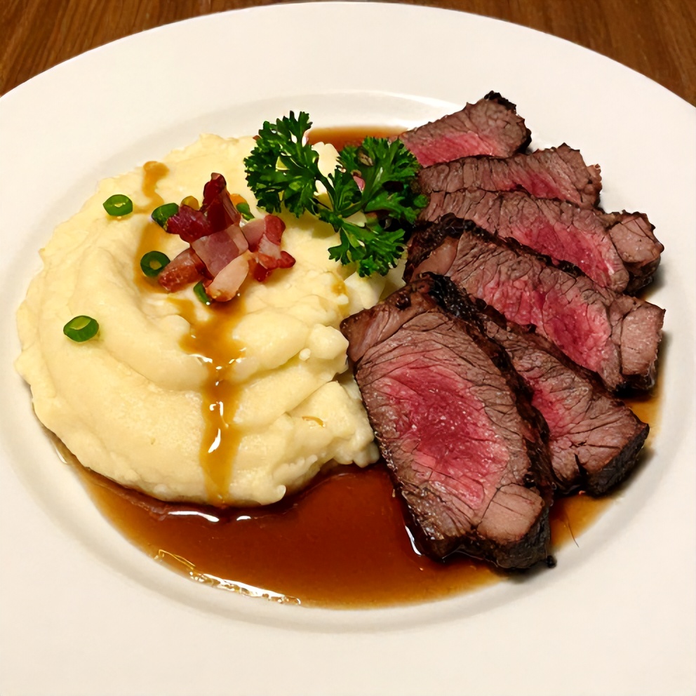 Plated Irish Whiskey Steak with Colcannon Mash