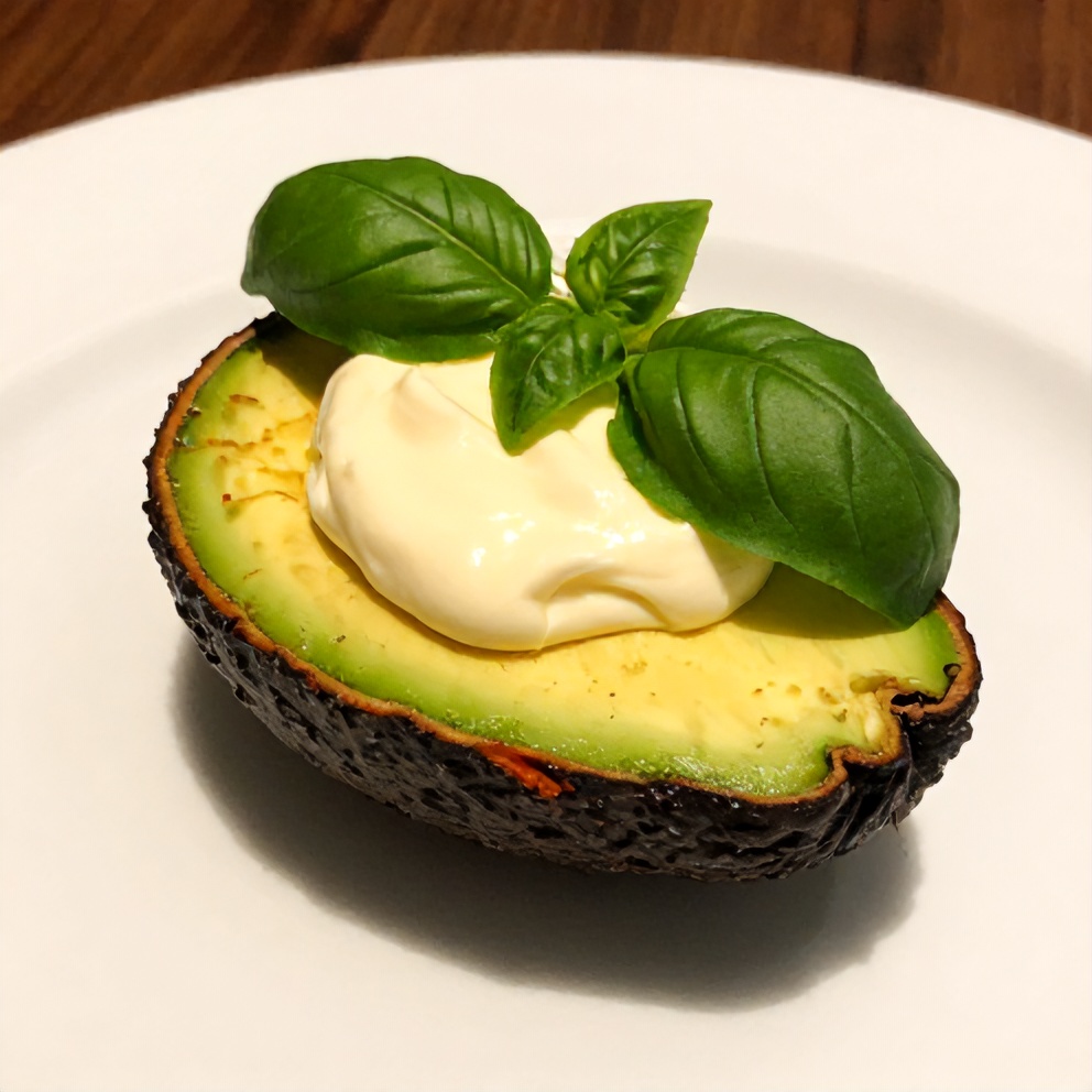 Plated Keto Caprese Stuffed Avocado Bite on a white plate