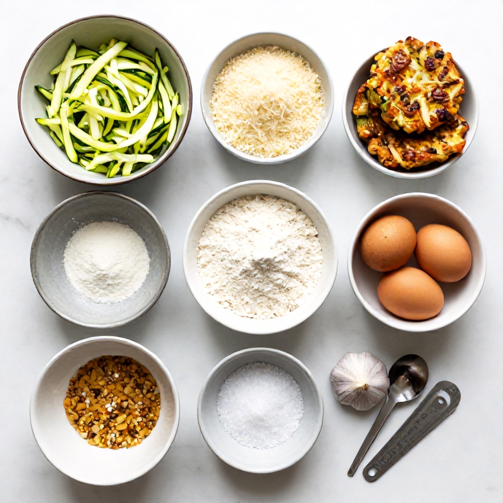 Ingredients for Keto Zucchini Parmesan Fritters laid out