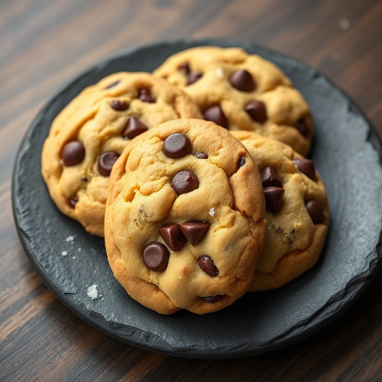 Finished lavender chocolate chip cookies on a slate plate