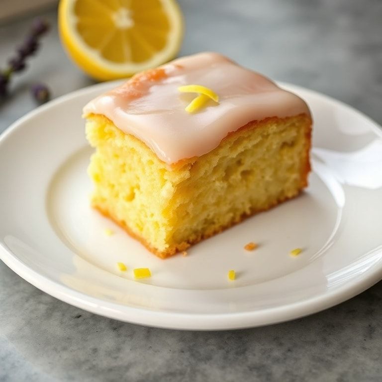 Finished Lemon Lavender Cake on a wooden plate