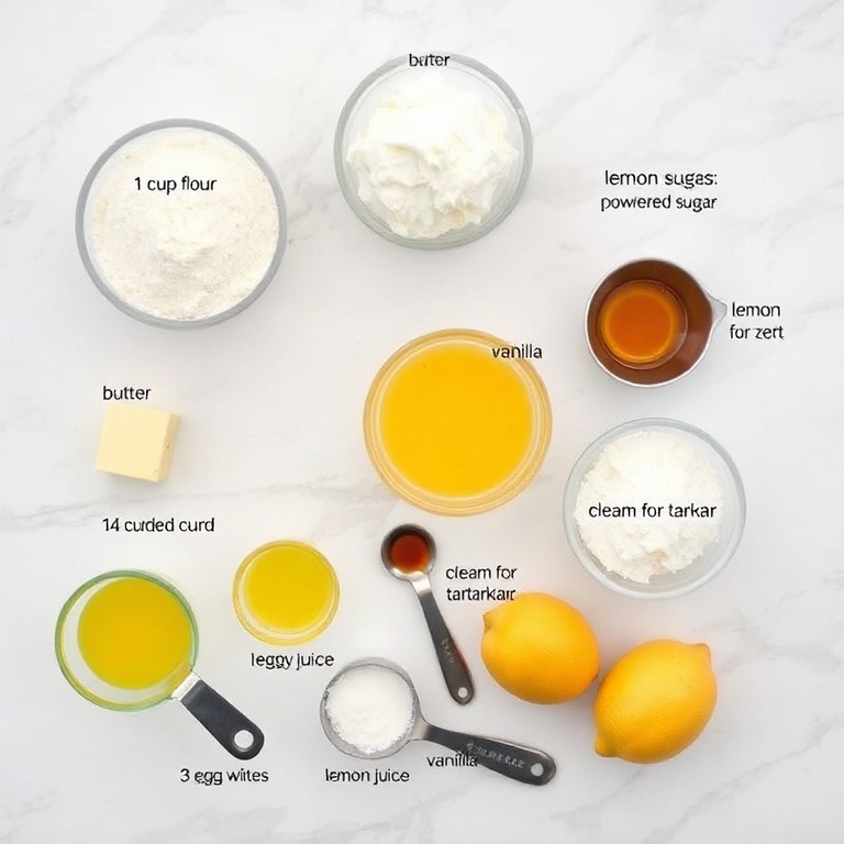 Raw ingredients for lemon meringue tarts