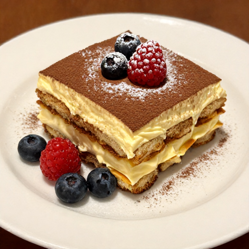 Lemon tiramisu slice on a plate