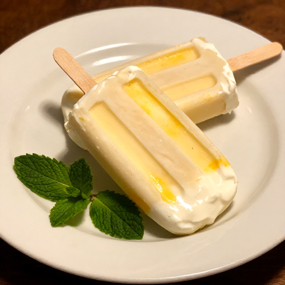 Mango Greek Yogurt Popsicle on a white plate
