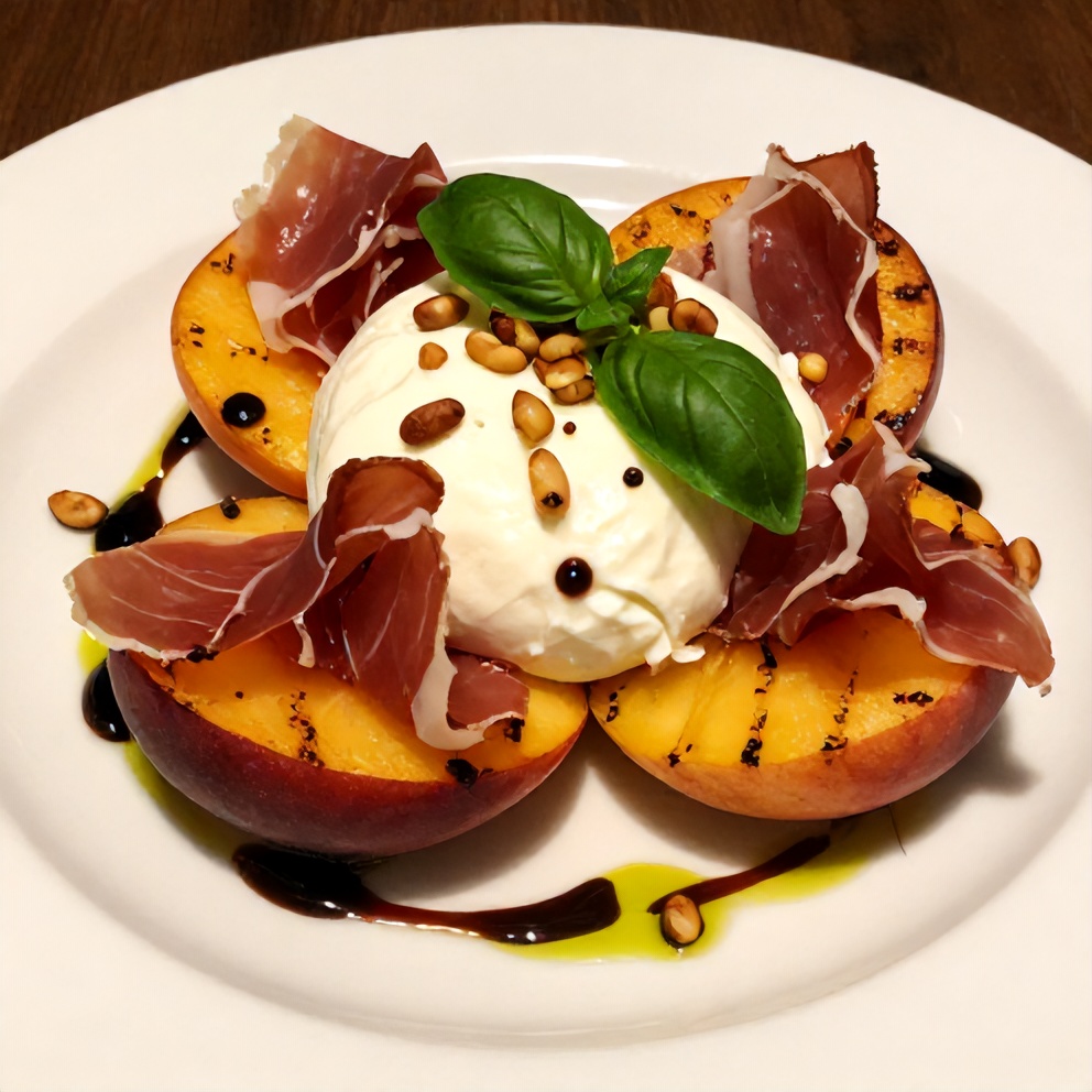 Mediterranean Grilled Peach Salad with Burrata