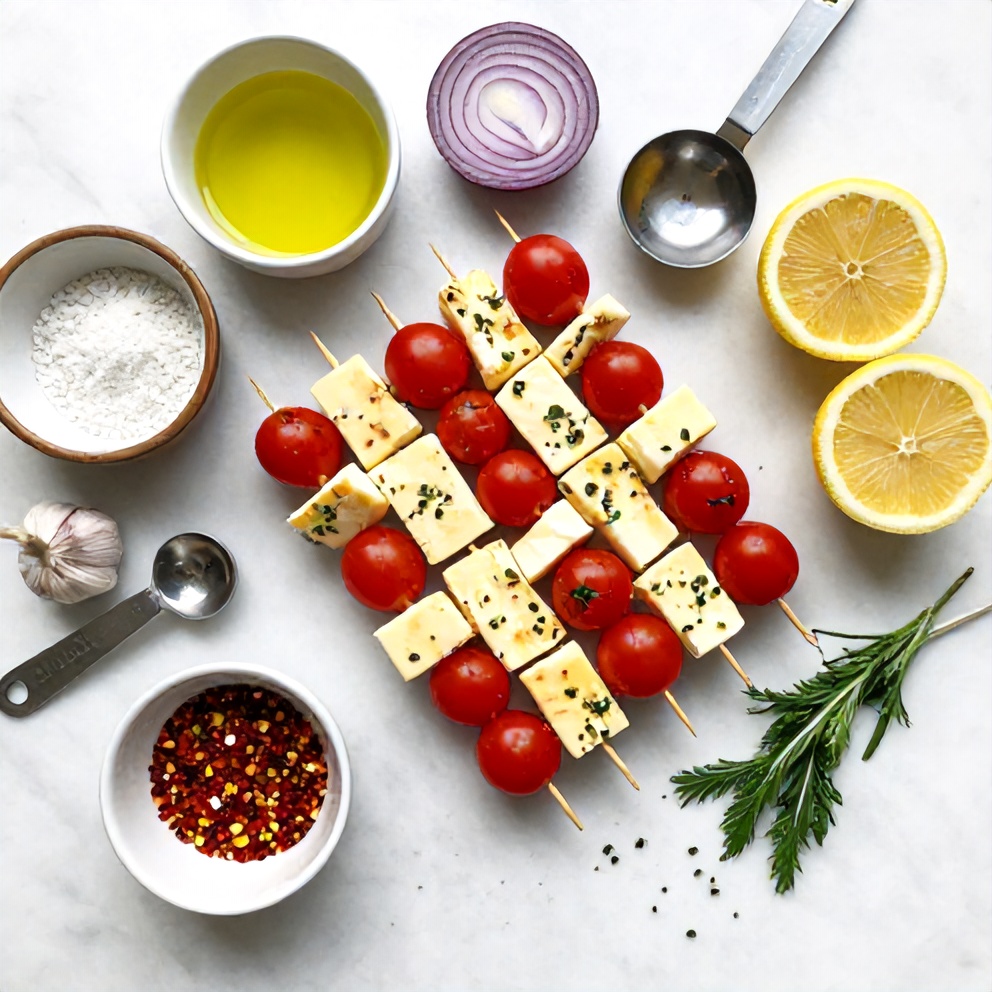 Raw ingredients for Mediterranean Halloumi Skewers
