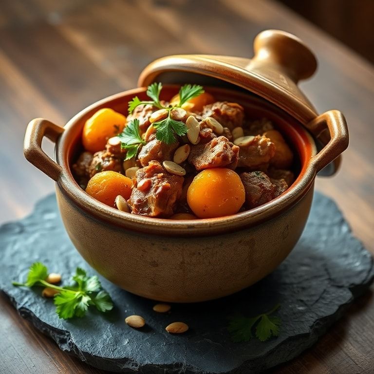 Finished Moroccan beef tagine dish