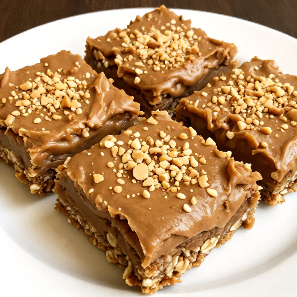 No-bake peanut butter oat bars on a plate