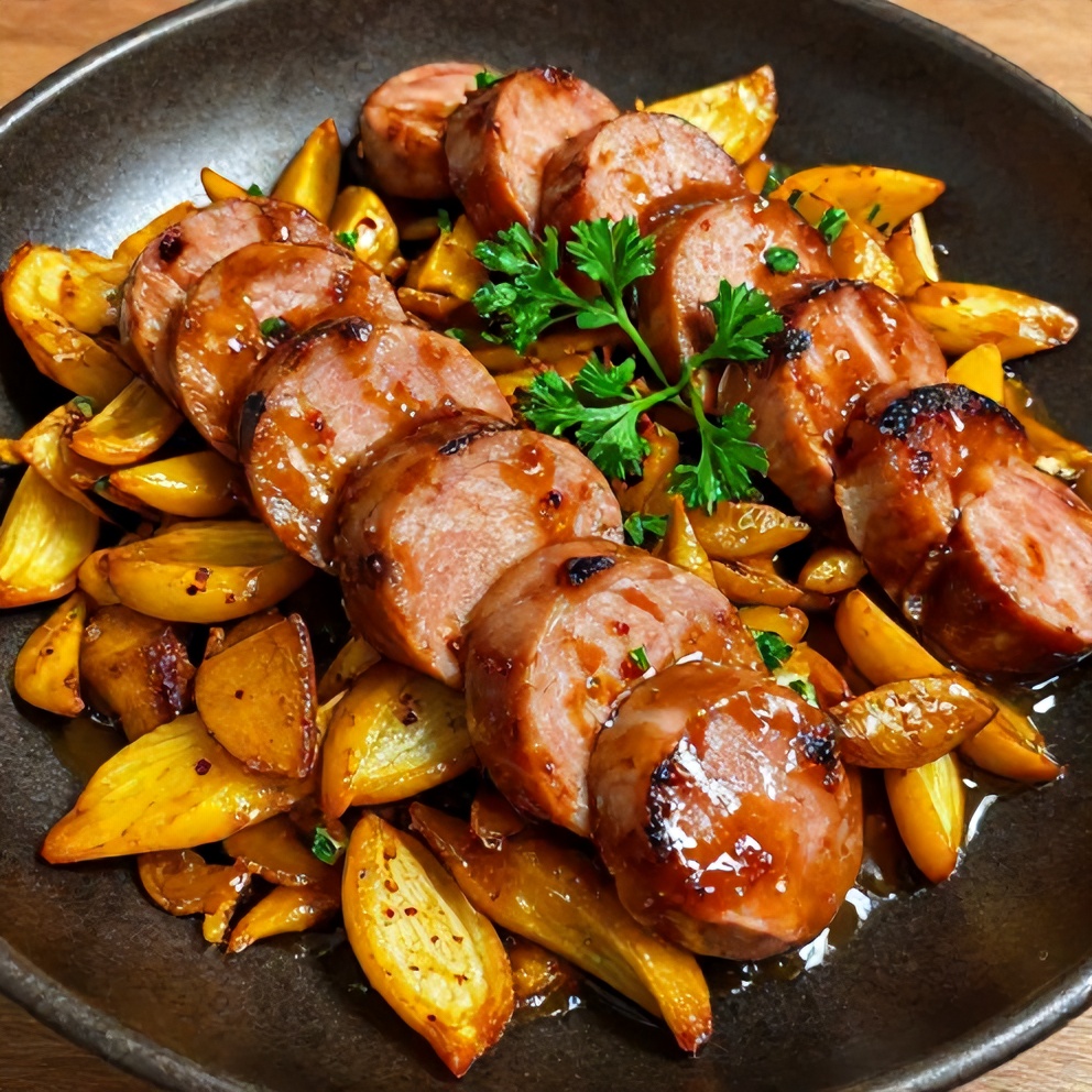 One-Pan Honey Garlic Kielbasa and Veggies Dinner Ready to Serve