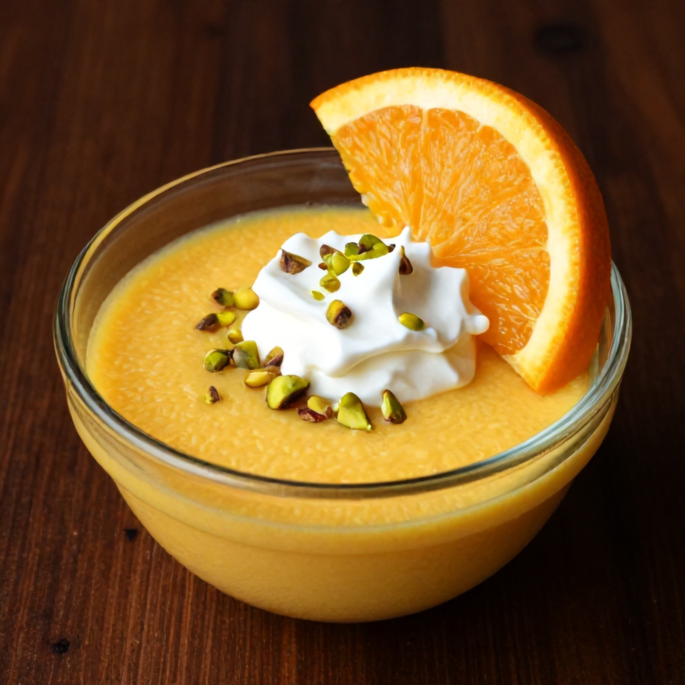 Plated Orange Blossom Semolina Pudding with Pistachios
