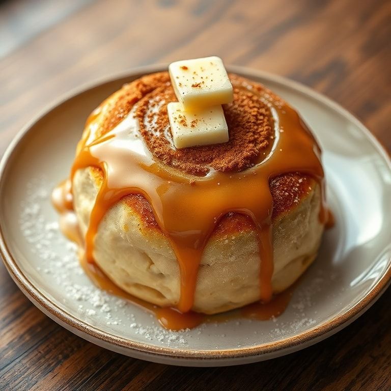 Finished Peanut Butter Banana Cinnamon Rolls plated with maple glaze