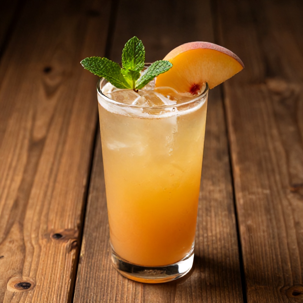 Glass of Peach Ginger Lemonade with a slice of peach
