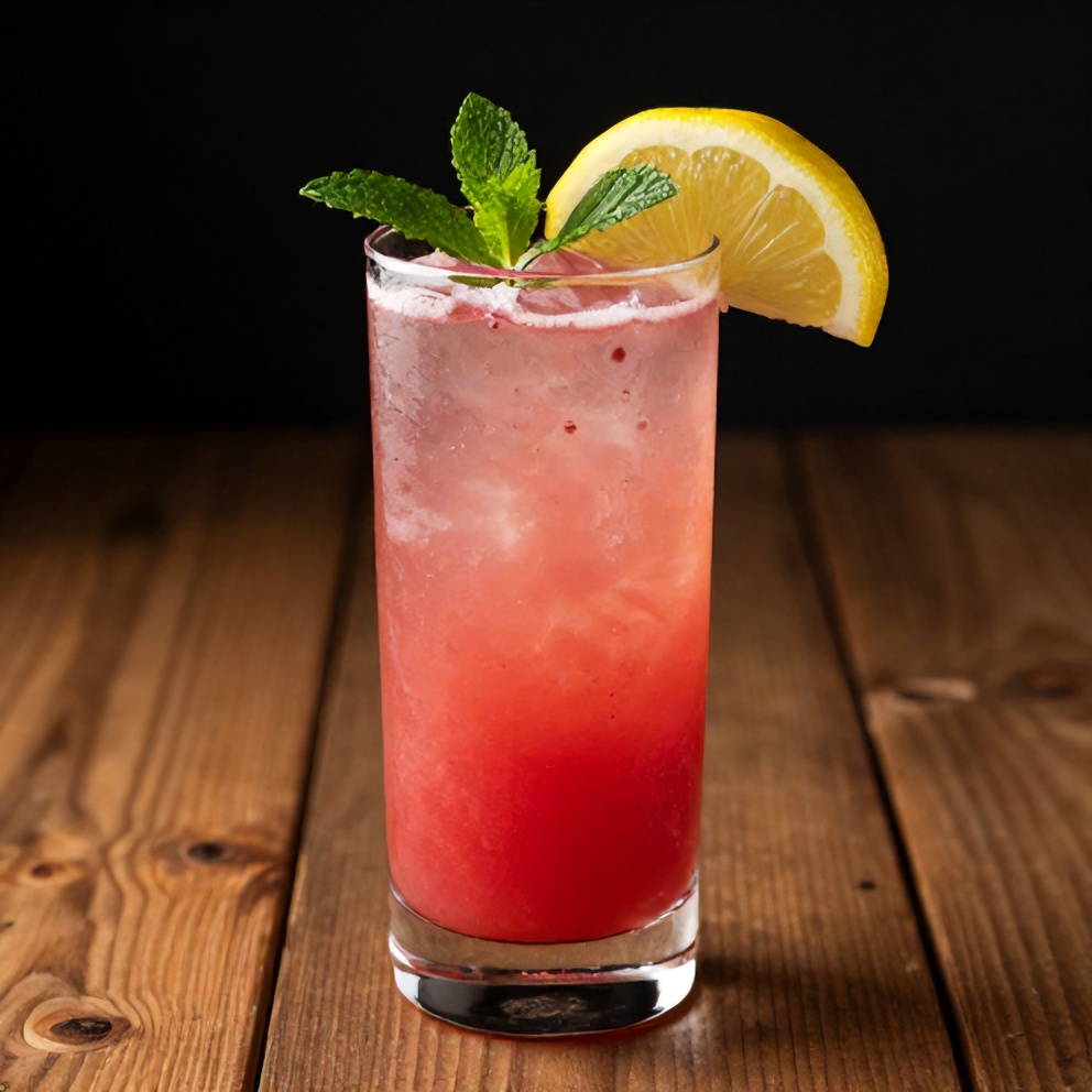 Watermelon Rose Cooler garnished with a lemon slice