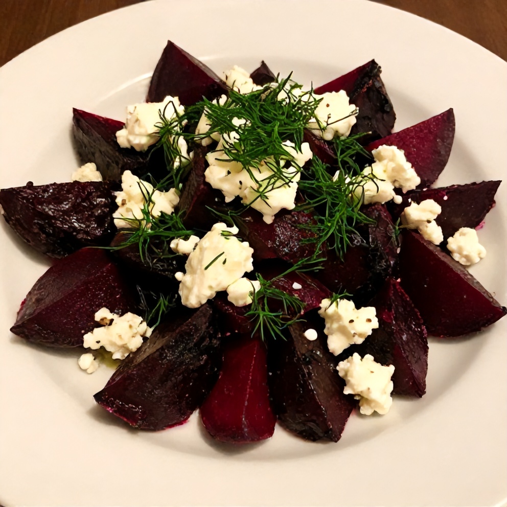 Plated Roasted Beet Salad with Feta and Dill