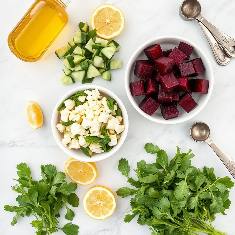 Raw ingredients for roasted beet salad