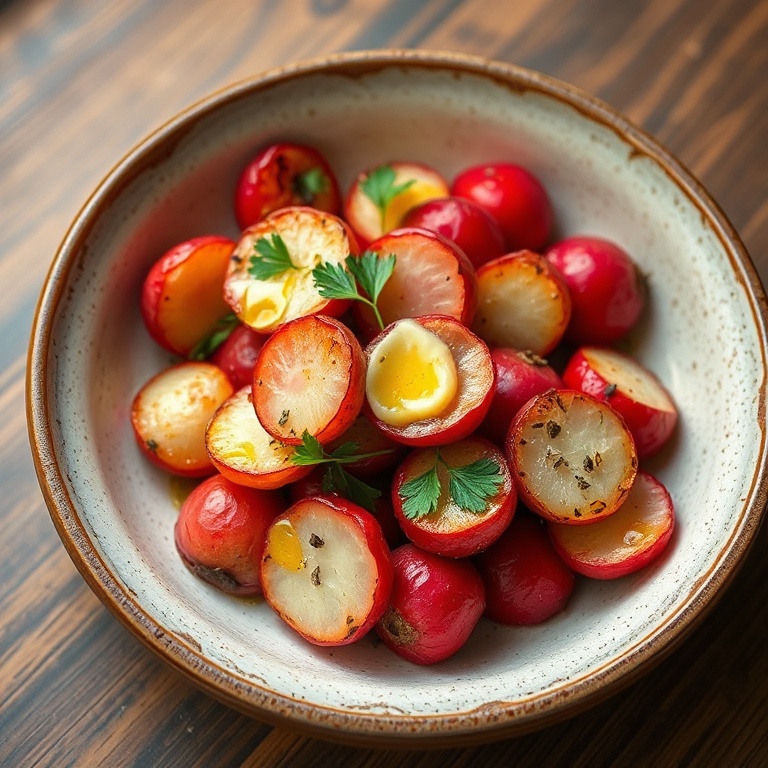 Plated roasted radishes