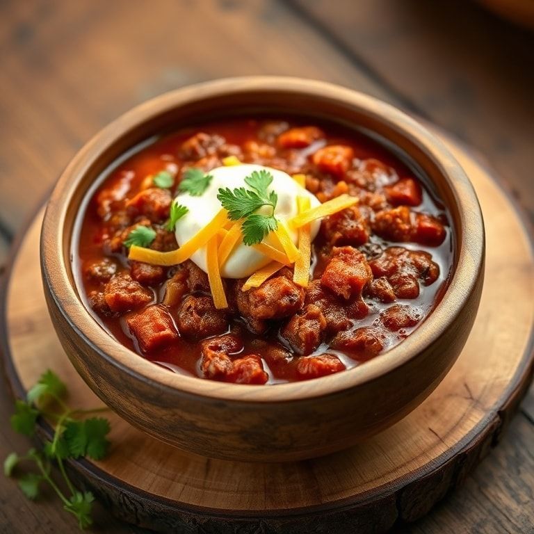 Finished slow cooker beef chili Colorado served