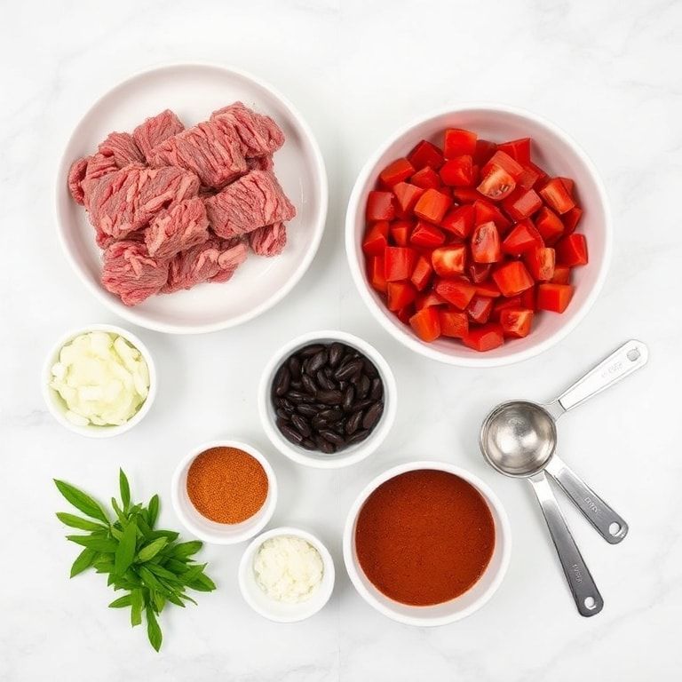 Raw ingredients for slow cooker beef chili Colorado