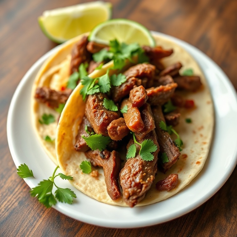 Perfectly plated slow cooker chuck roast tacos with cilantro and lime