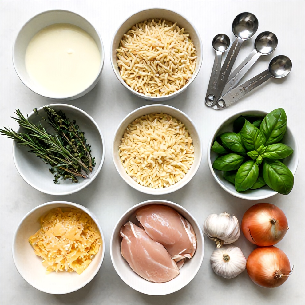 Raw ingredients for Slow Cooker Parmesan Herb Chicken with Creamy Orzo