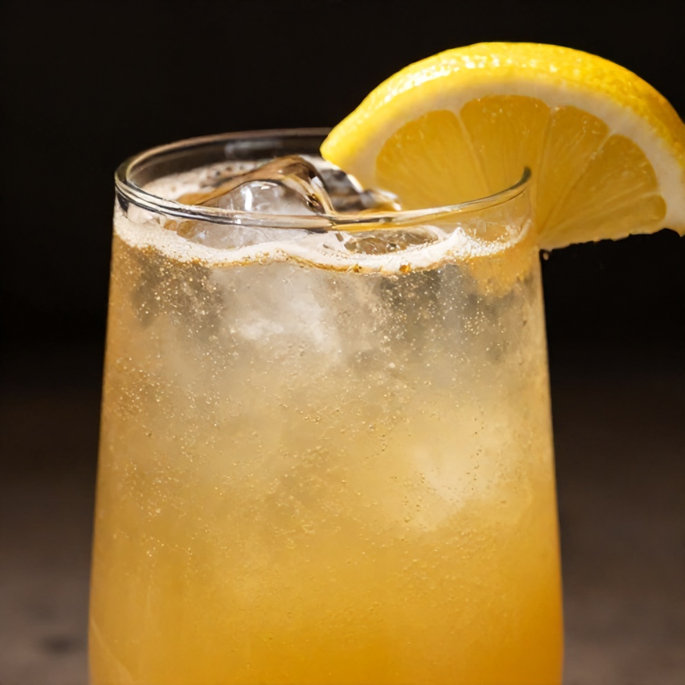 Sparkling fruit punch in a glass with a lemon wheel garnish