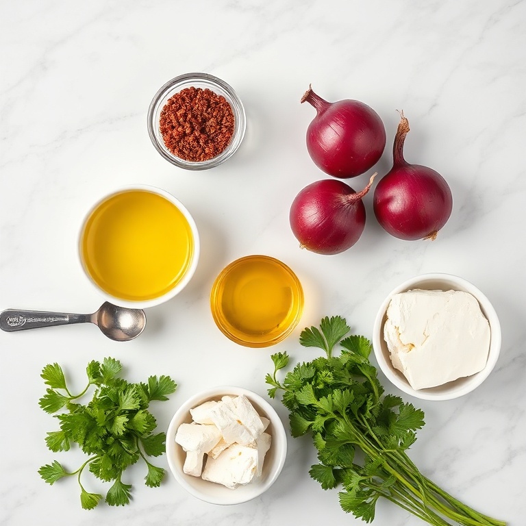 Raw ingredients for sumac onion salad