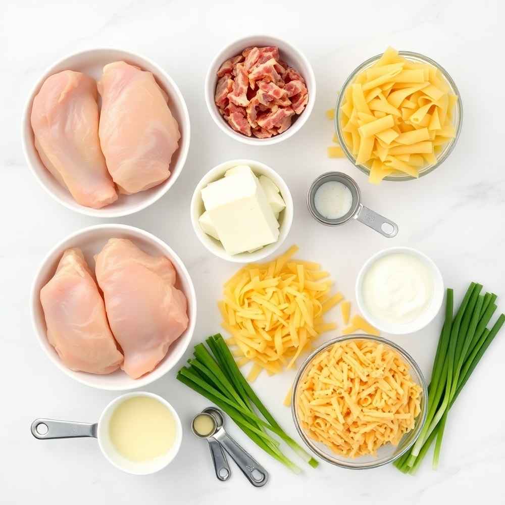 Raw ingredients for Creamy Crack Chicken Pasta