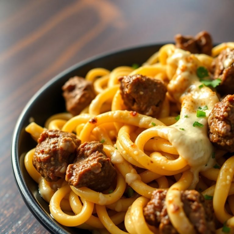 Creamy Garlic Butter Steak Bites with Spicy Cajun Alfredo Twisted Pasta