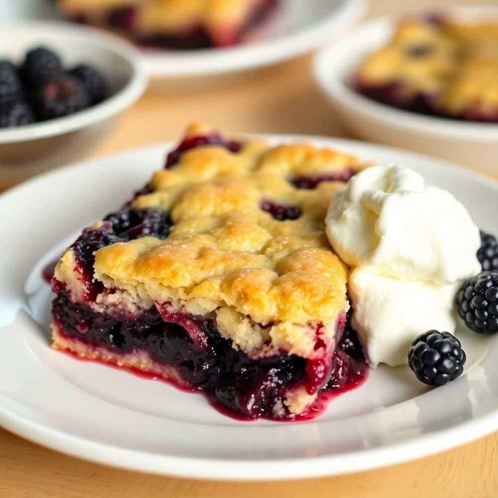 A single serving of Blackberry Cobbler Bars on a plate