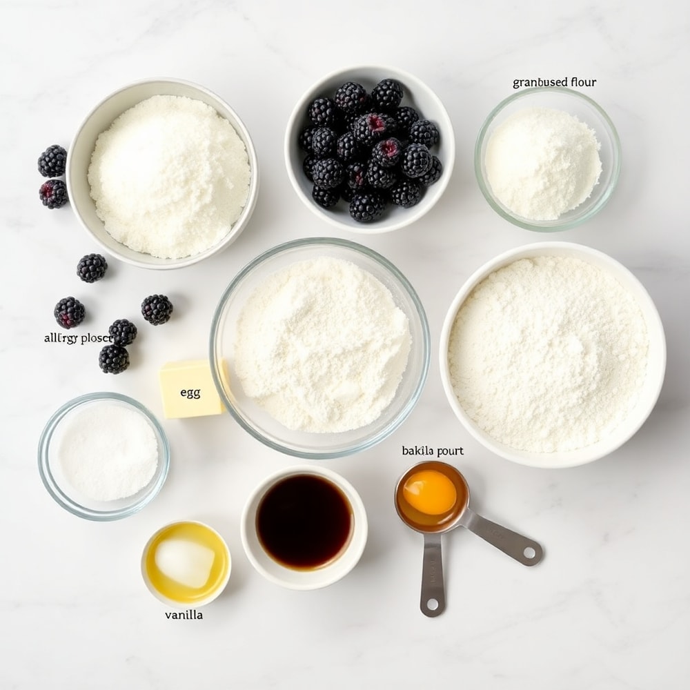 Blackberries, flour, sugar, butter, and other ingredients for Blackberry Cobbler Bars