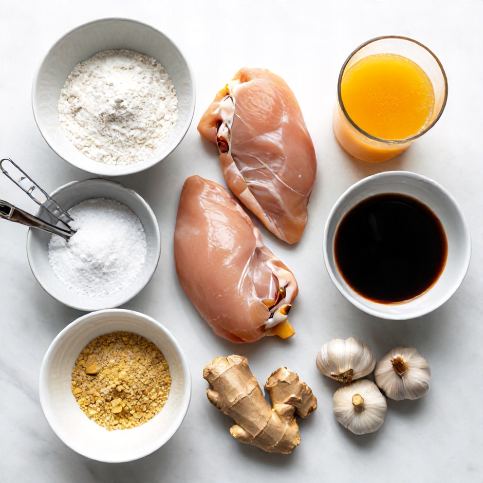 Raw ingredients for Crispy Gluten-Free Orange Chicken
